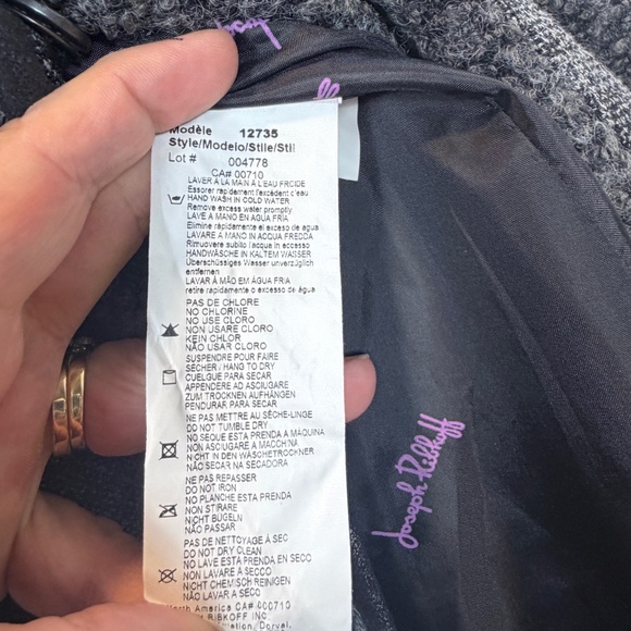 Joseph Ribkoff Coat Womens Size 15 Grey Embroidered Boucle Long Line Wool Blend - Picture 3 of 8